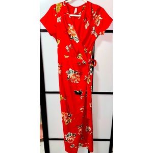 Anime beauty Red floral wrap dress